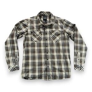 511 Tactical Western Shirt Adult LARGE Brown Gray Plaid Snap Front Utility